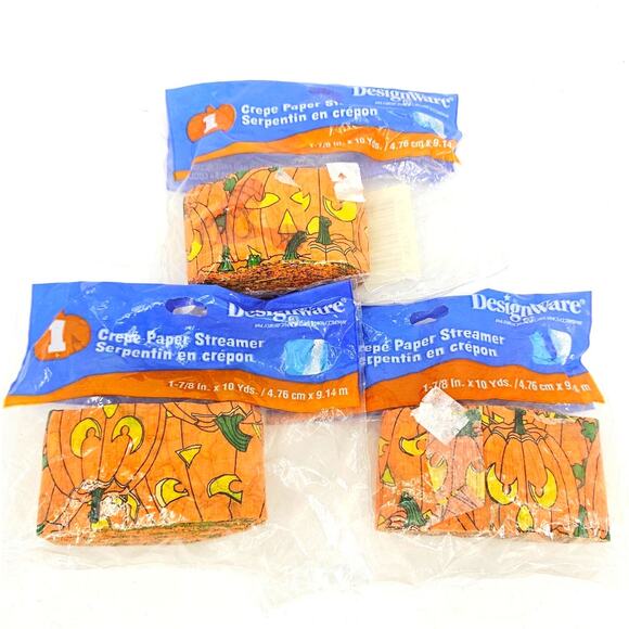 Vintage 1990s Halloween Crepe Paper Streamer Jack-o-Lantern JOL Pumpkin Lot of 3 - Picture 1 of 6